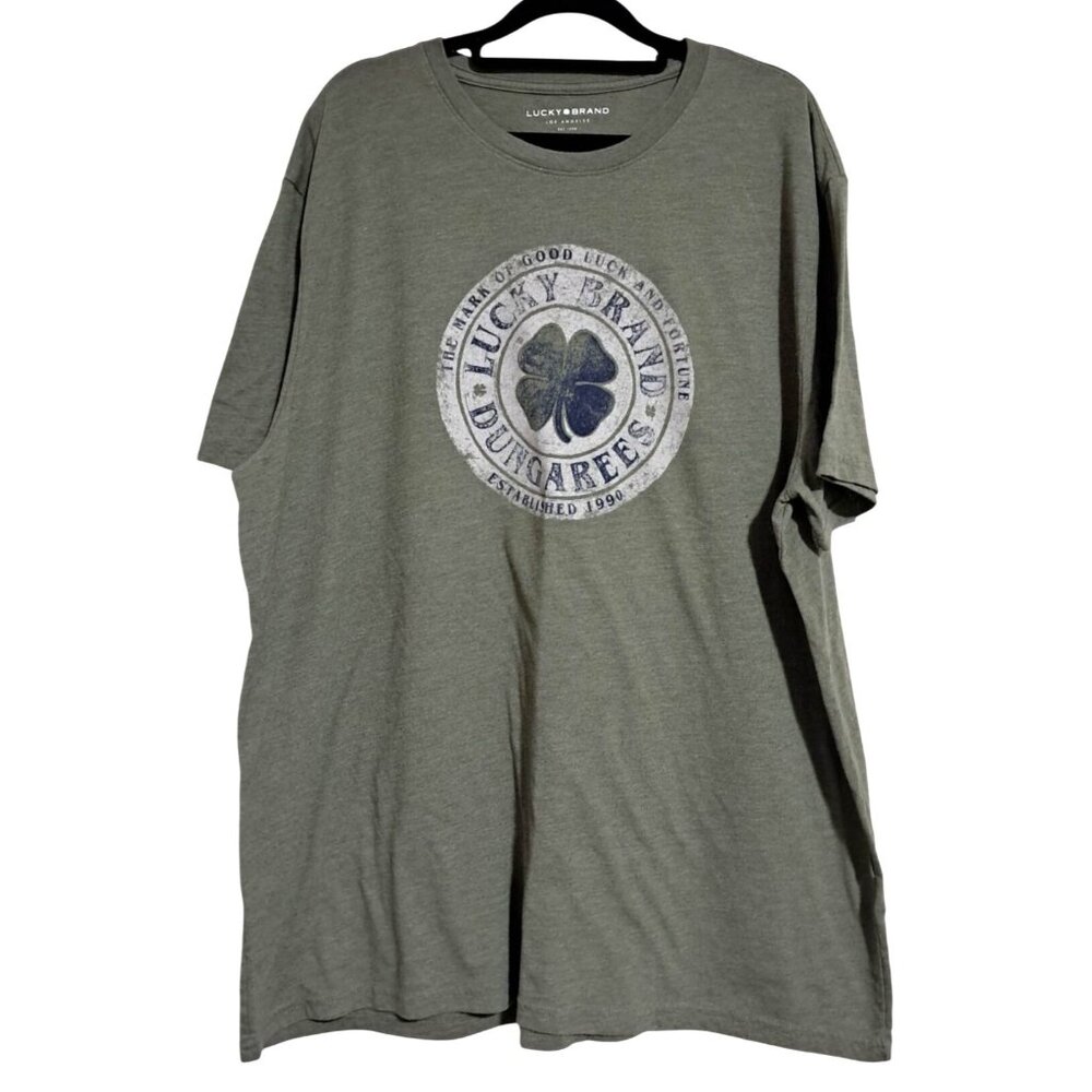 Lucky Brand Dungarees Shirt Mens XXL Olive Green Graphic Tee Vintage Style T-Shi